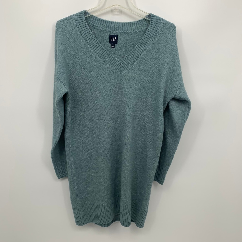 GAP V-Neck Tunic Sweater (Dress) Womens S Mineral Blue